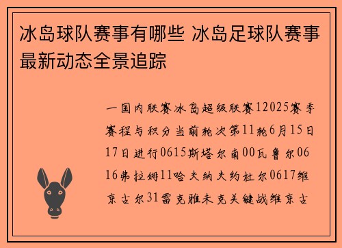 冰岛球队赛事有哪些 冰岛足球队赛事最新动态全景追踪
